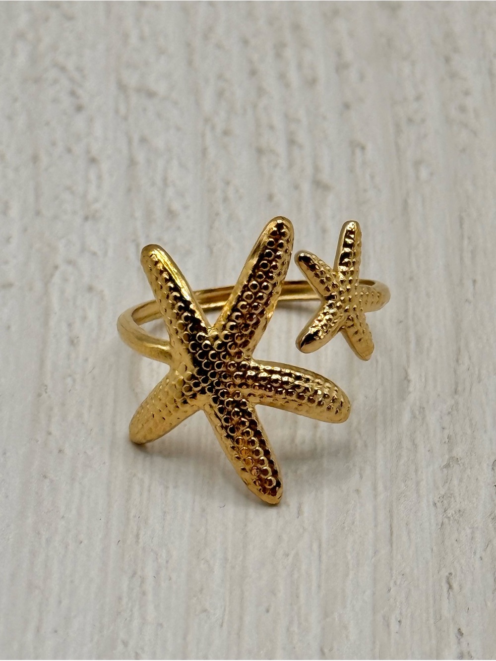18K Gold Plated Stainless Steel Starfish Open Ring Coastal Beach Luxe NWT - Picture 4 of 8